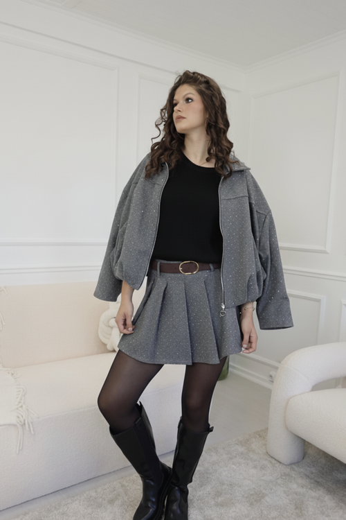 The Grey Grace  Pleated Skirt - Grey