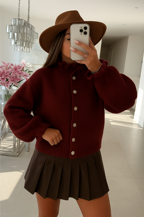 Soft Glow Knit Cardigan - Bordeaux Glow
